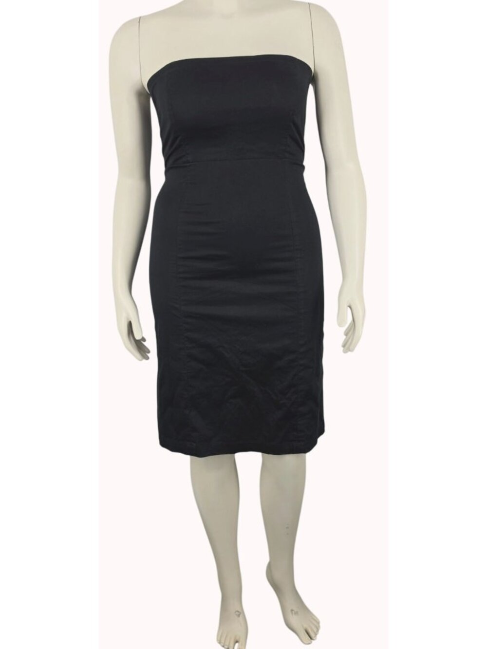 Women's Y2K Gap Black Fitted Wiggle Pencil Dress 8 Strapless Y2K 2002 Cotton Ble